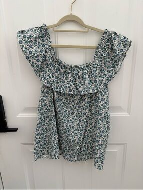 LOFT White Floral Ruffle Off-Shoulder Top
